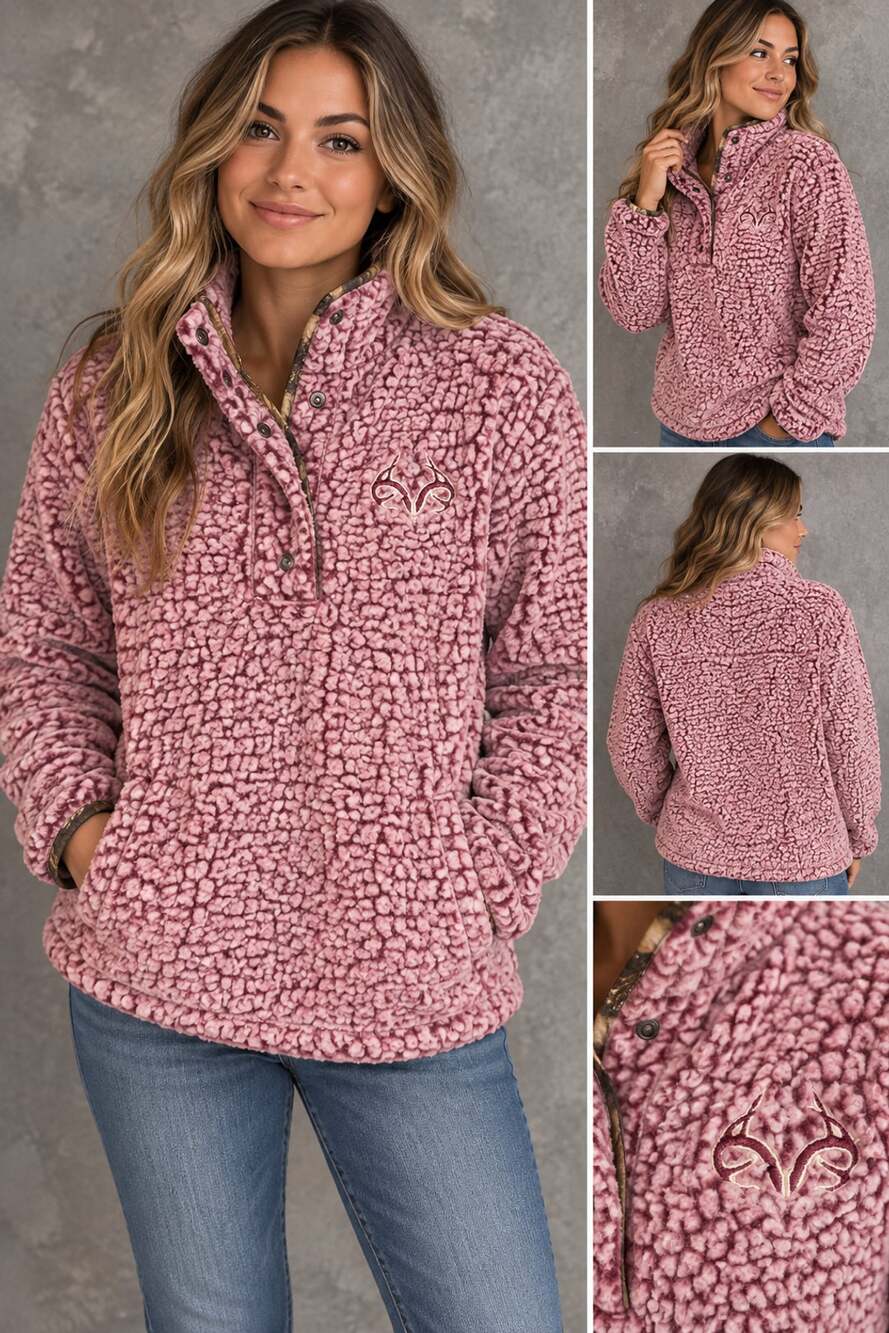 Realtree by Colosseum Pink Sherpa Snap-Up Pullover Fleece Jacket Size L